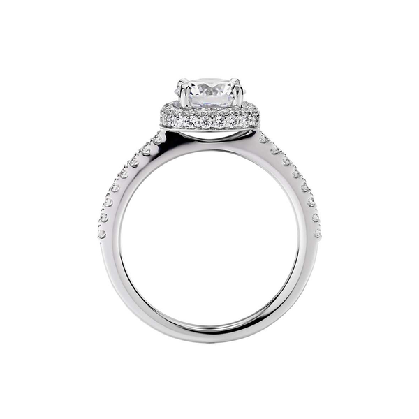 Cushion Rollover Diamond Halo Engagement Ring in 14k White Gold