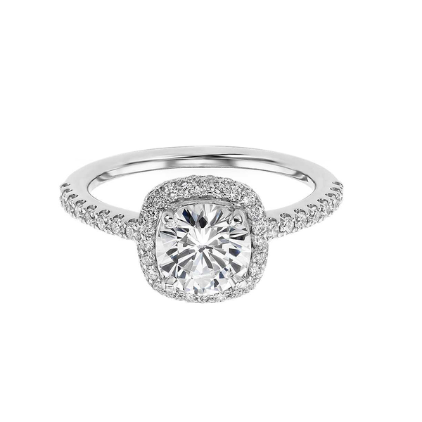 Cushion Rollover Diamond Halo Engagement Ring in 14k White Gold