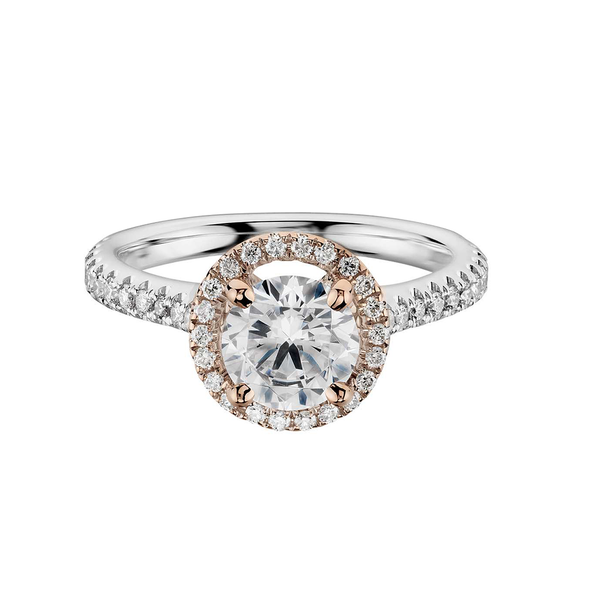Floating Halo Diamond Engagement Ring in 18k White and Rose Gold