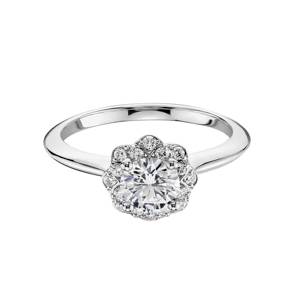 Floral Halo Diamond Engagement Ring in 18k White Gold