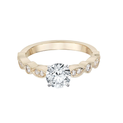18k Yellow Gold Milgrain Marquise and Dot Diamond Engagement Ring