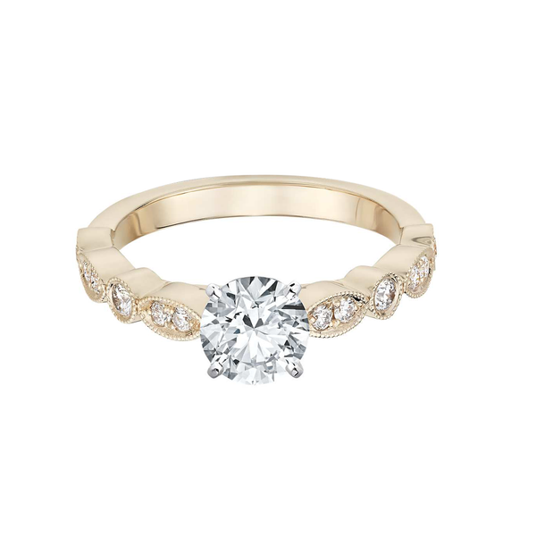 18k Yellow Gold Milgrain Marquise and Dot Diamond Engagement Ring