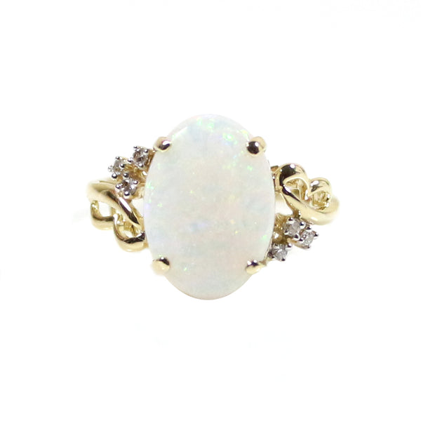 14k Yellow Gold Opal and Diamond Ring