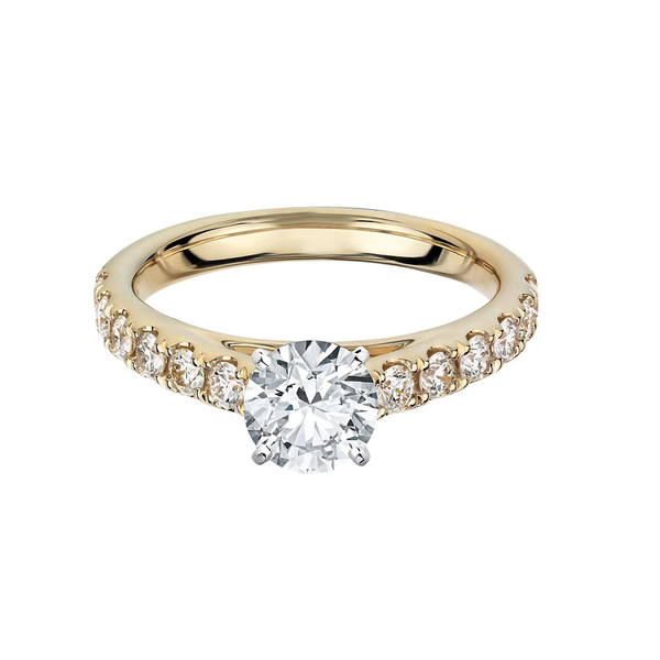 18k Yellow Gold Riviera Cathedral Pave Diamond Engagement Ring